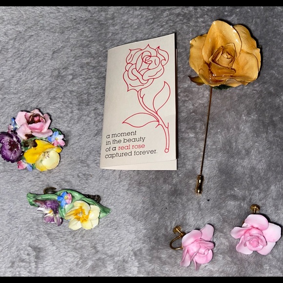 Vintage 1930’s era Flower earring and stick pin - Picture 1 of 8